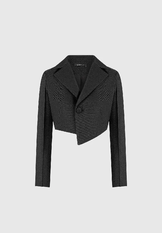 Asymmetric Tailored Cropped Blazer - Black