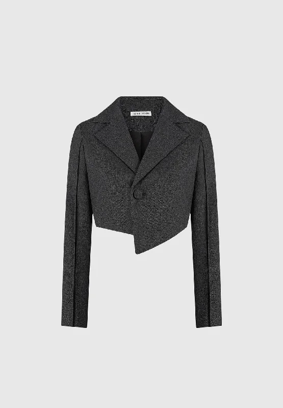 Asymmetric Tailored Cropped Blazer - Grey