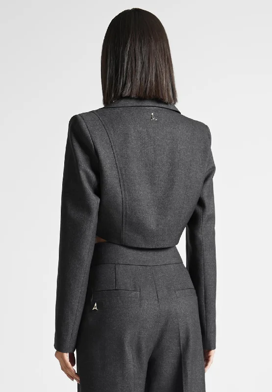 Asymmetric Tailored Cropped Blazer - Grey