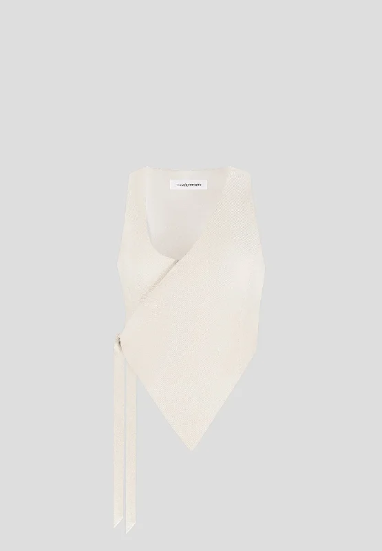 Asymmetric Tailored Waistcoat with Tie - Light Beige