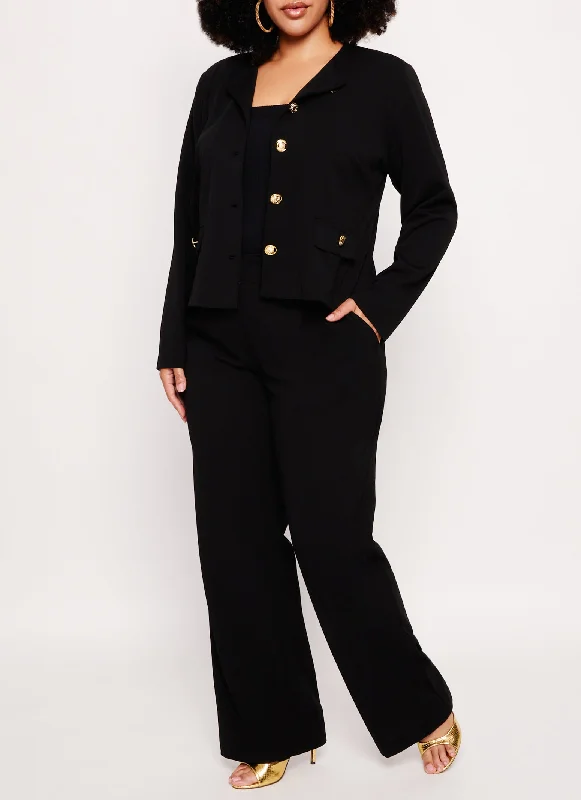 Plus Size Crepe Knit Button Front Blazer