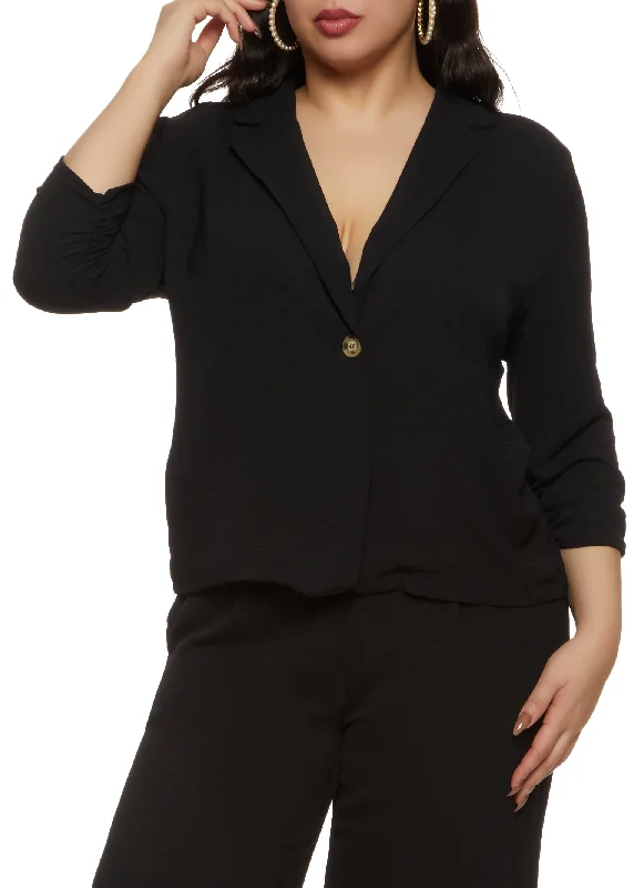 Plus Size Crepe Knit Buttoned Front Blazer