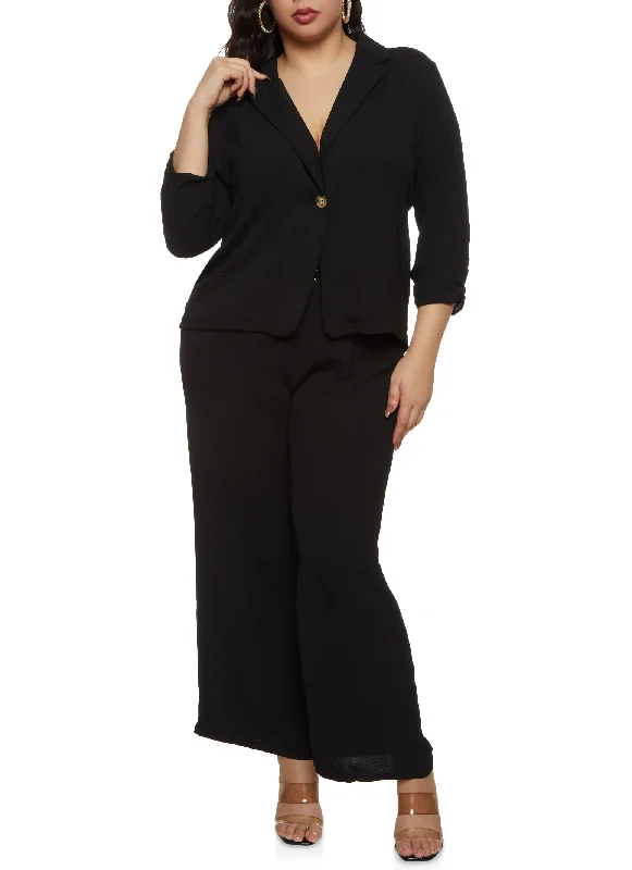 Plus Size Crepe Knit Buttoned Front Blazer