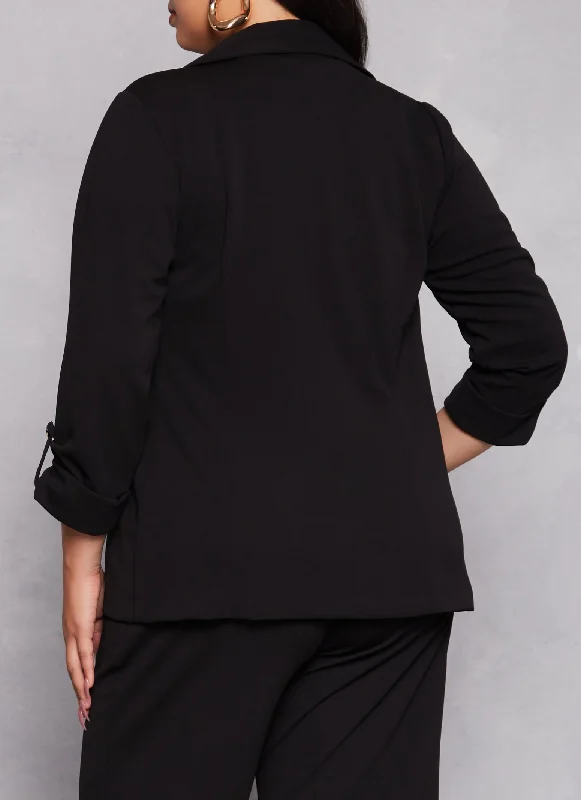 Plus Size Crepe Knit Fixed Cuff Blazer