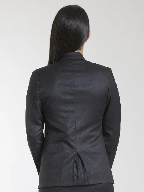 Poly Cotton Single Button Blazer - Black