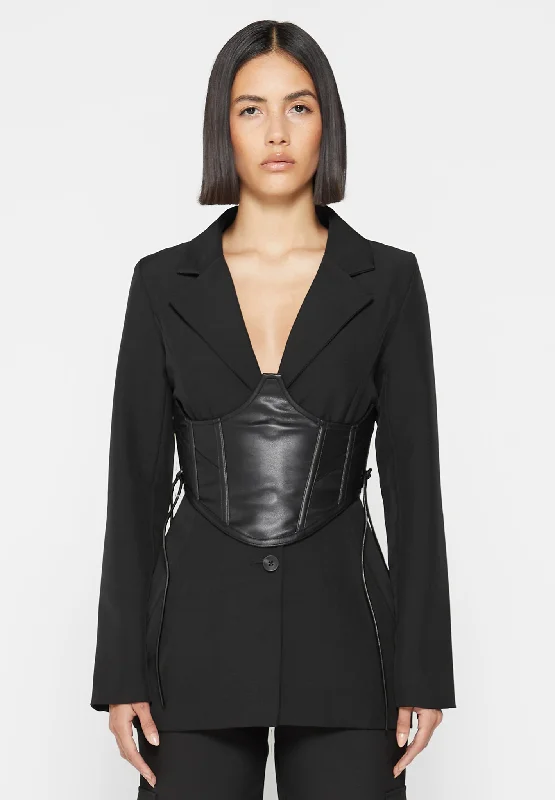 Blazer with Vegan Leather Corset - Black