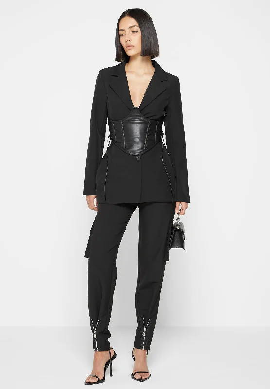 Blazer with Vegan Leather Corset - Black