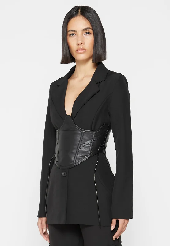 Blazer with Vegan Leather Corset - Black