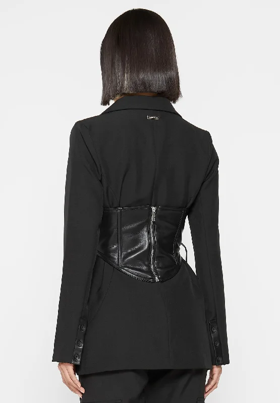 Blazer with Vegan Leather Corset - Black