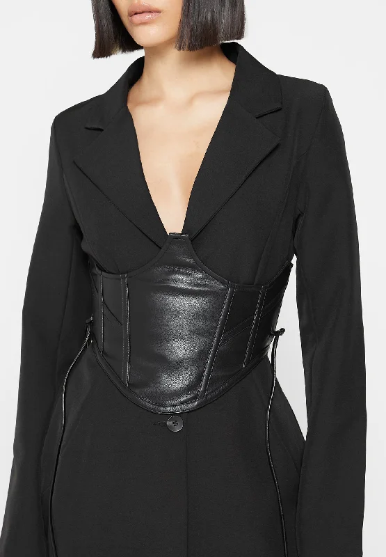 Blazer with Vegan Leather Corset - Black