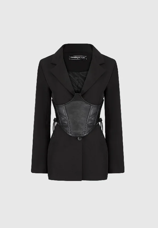 Blazer with Vegan Leather Corset - Black