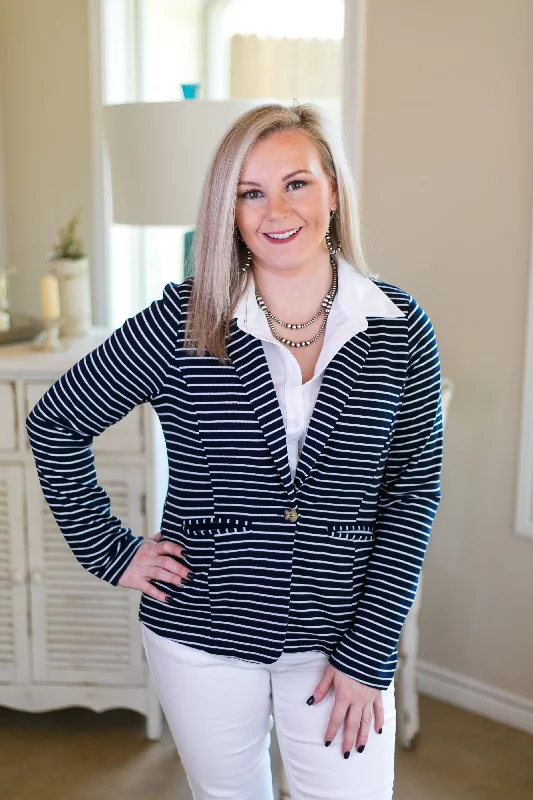 Rumors Around The Office Stripe Blazer in Navy Blue