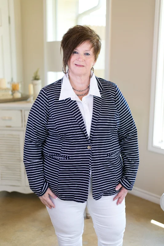 Rumors Around The Office Stripe Blazer in Navy Blue