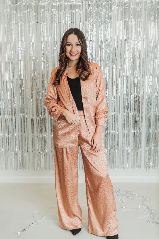 Last Chance Size Small | Money Moves Ruched Sleeve Leopard Blazer in Copper