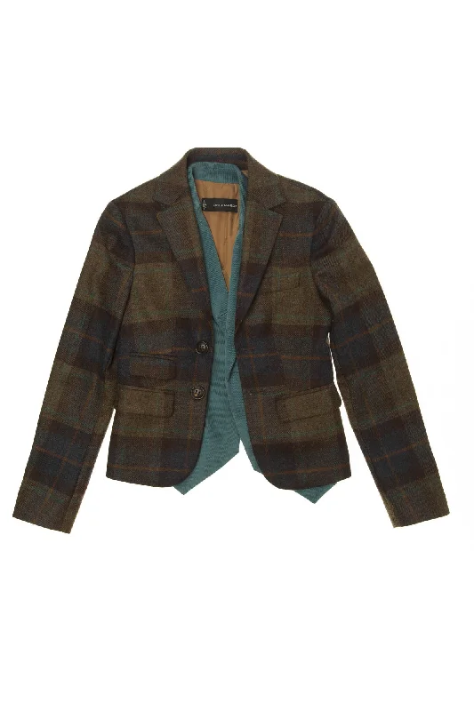 Dsquared2 - Brown Plaid Blazer with Teal Attached Velvet Vest - IT 44