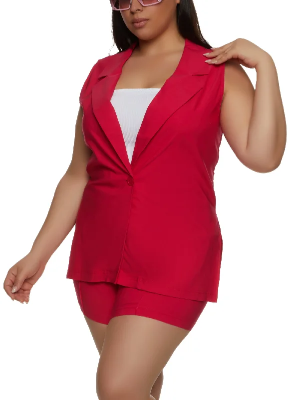 Plus Size Collared Blazer Vest