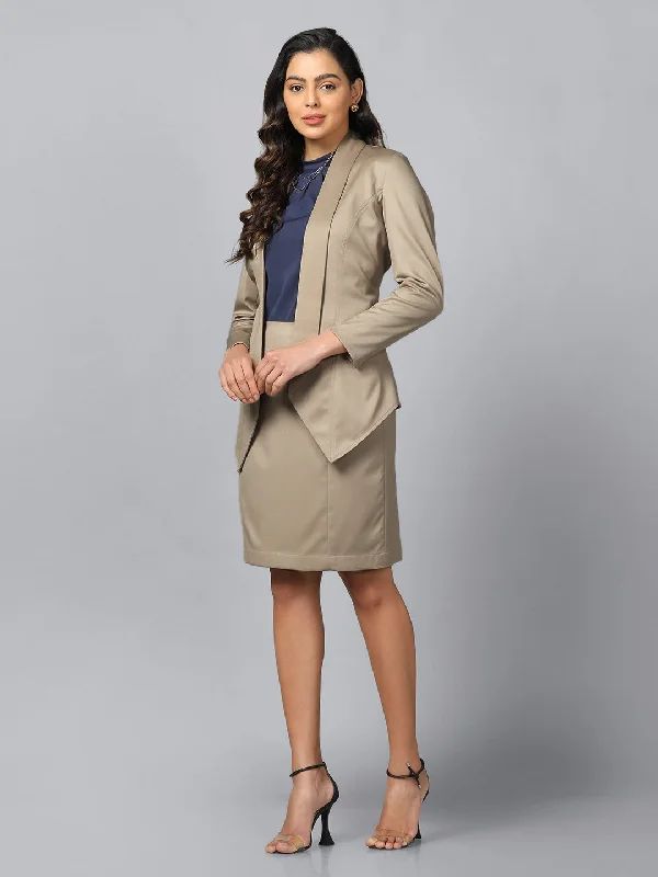 Open Front Shawl Lapel Blazer - Hazel Wood Beige