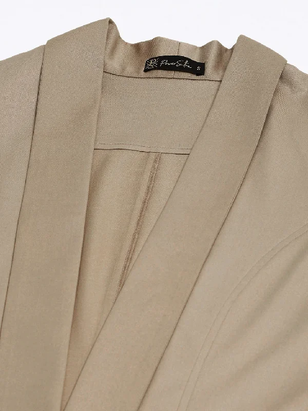 Open Front Shawl Lapel Blazer - Hazel Wood Beige