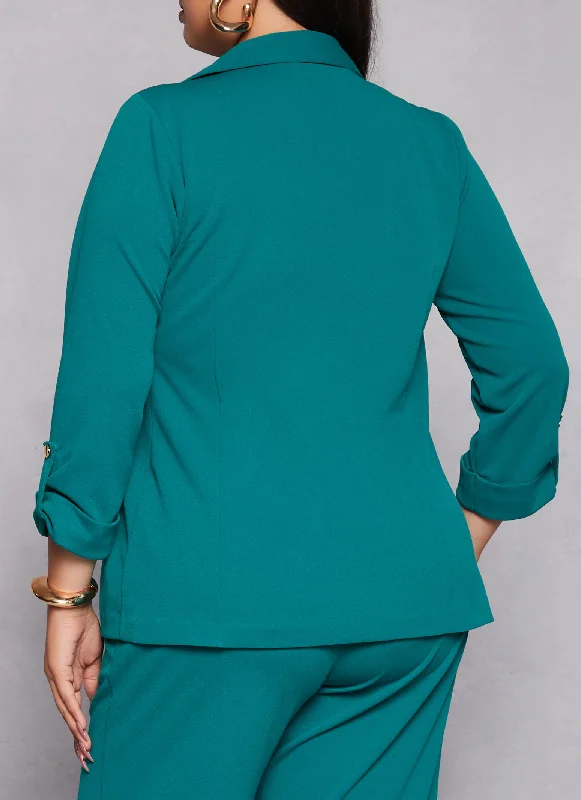 Plus Size Crepe Knit Fixed Cuff Blazer