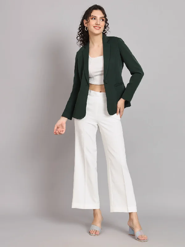 Notched Collar Polyester Blazer - Bottle Green