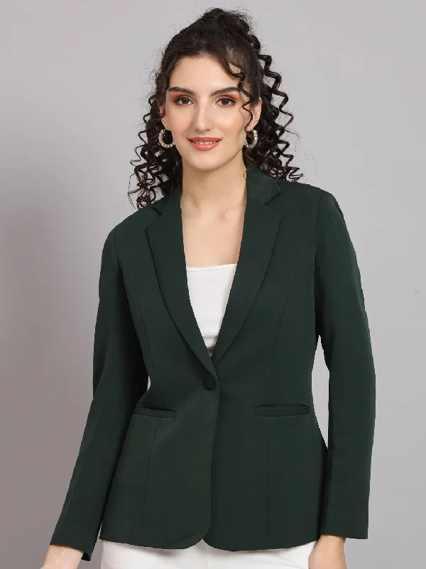 Notched Collar Polyester Blazer - Bottle Green