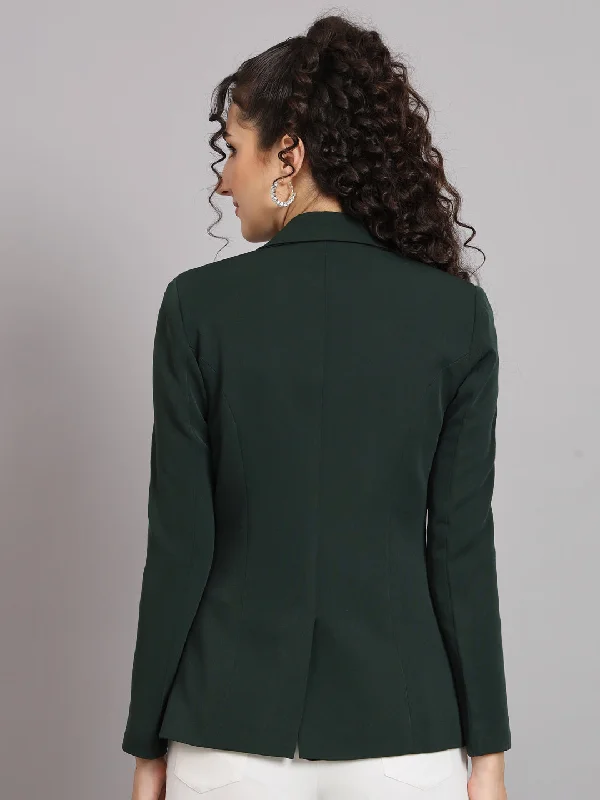 Notched Collar Polyester Blazer - Bottle Green