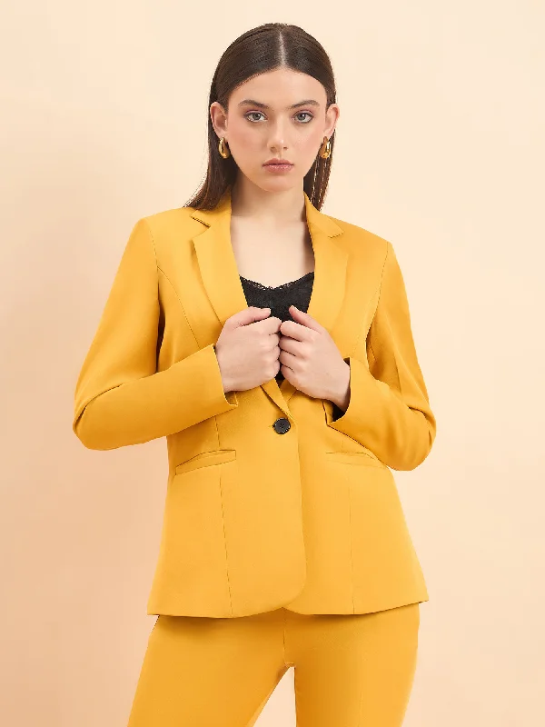 Notched Lapel Light Weight Stretch Blazer - Mustard Yellow