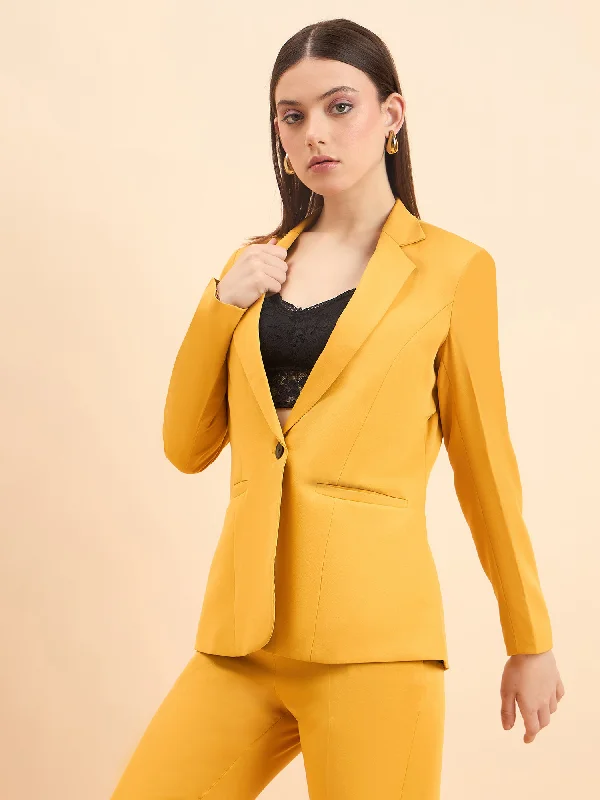 Notched Lapel Light Weight Stretch Blazer - Mustard Yellow