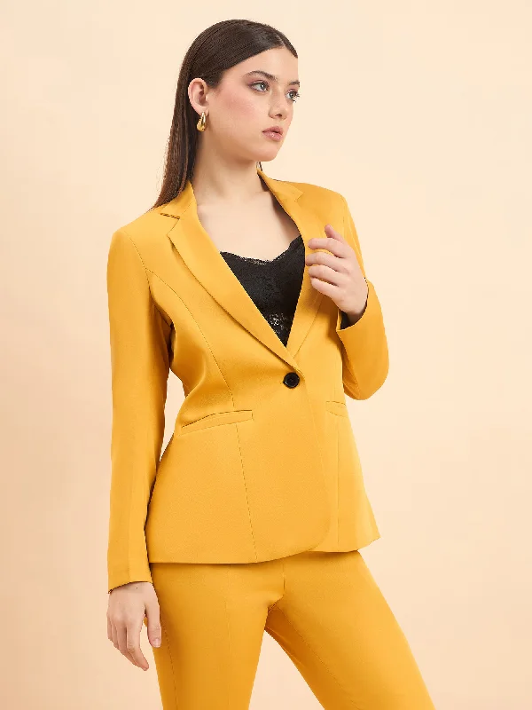 Notched Lapel Light Weight Stretch Blazer - Mustard Yellow