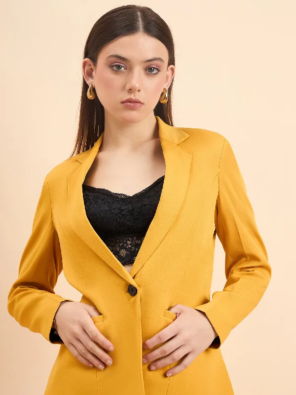 Notched Lapel Light Weight Stretch Blazer - Mustard Yellow