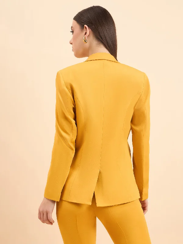 Notched Lapel Light Weight Stretch Blazer - Mustard Yellow