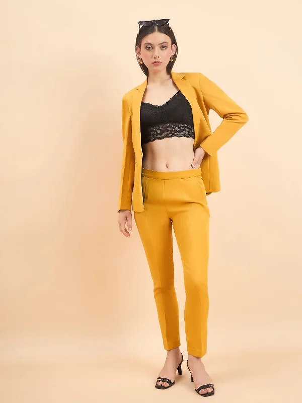 Notched Lapel Light Weight Stretch Blazer - Mustard Yellow