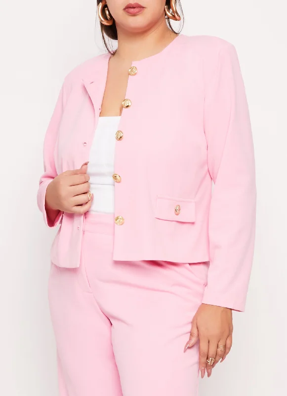 Plus Size Crepe Knit Button Front Blazer