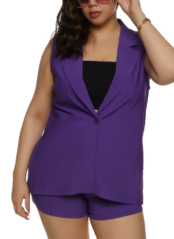 Plus Size Collared Blazer Vest