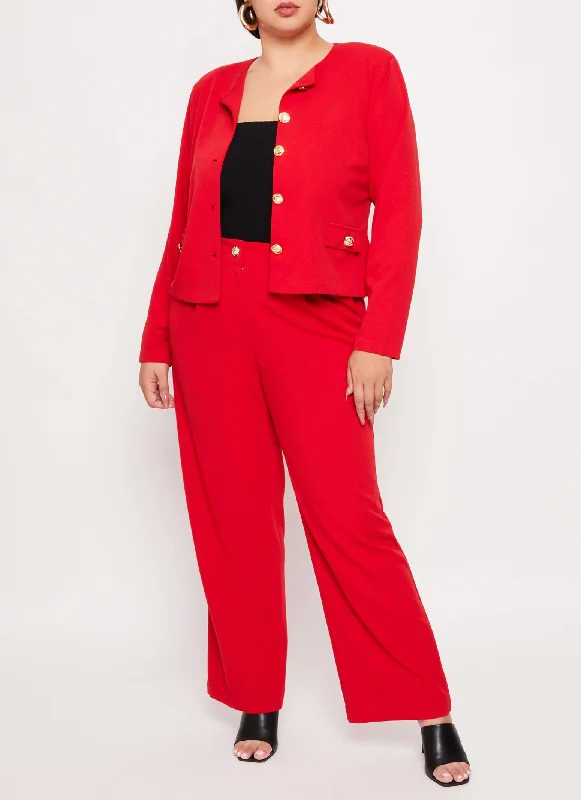 Plus Size Crepe Knit Button Front Blazer