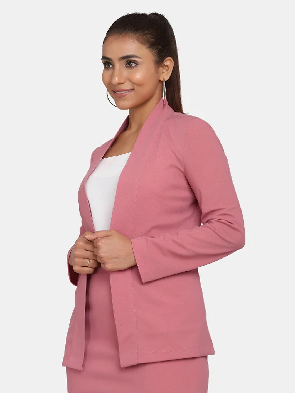 Stylish Lapel less Stretch Blazer for Women - Pink