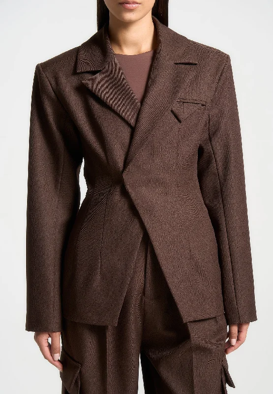 Tailored Contour Double Breasted Blazer - Brown