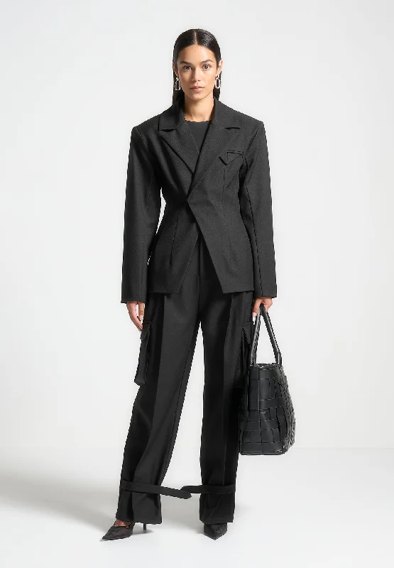 Tailored Countour Double Breasted Blazer - Black