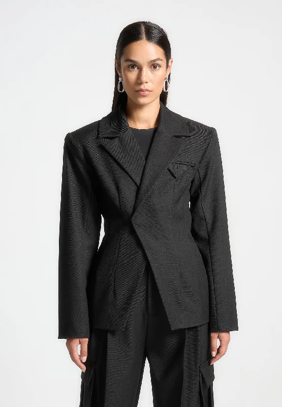 Tailored Countour Double Breasted Blazer - Black