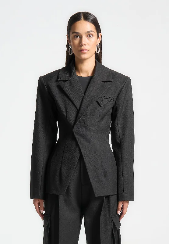 Tailored Countour Double Breasted Blazer - Black