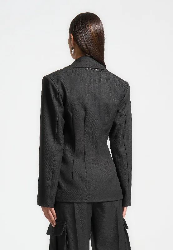 Tailored Countour Double Breasted Blazer - Black