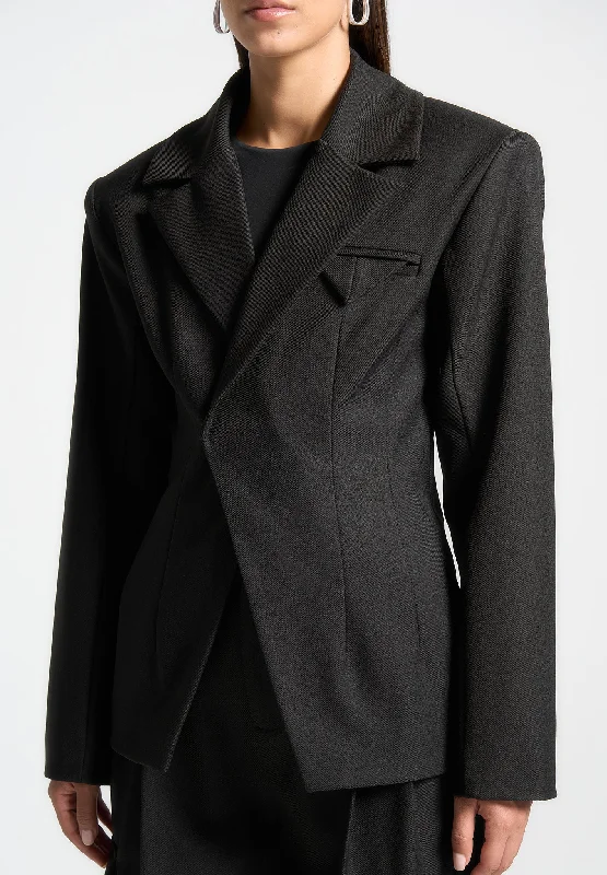 Tailored Countour Double Breasted Blazer - Black