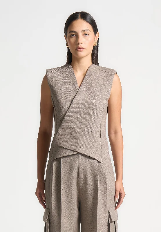 Textured Tailored Wrap Waistcoat - Brown Marl