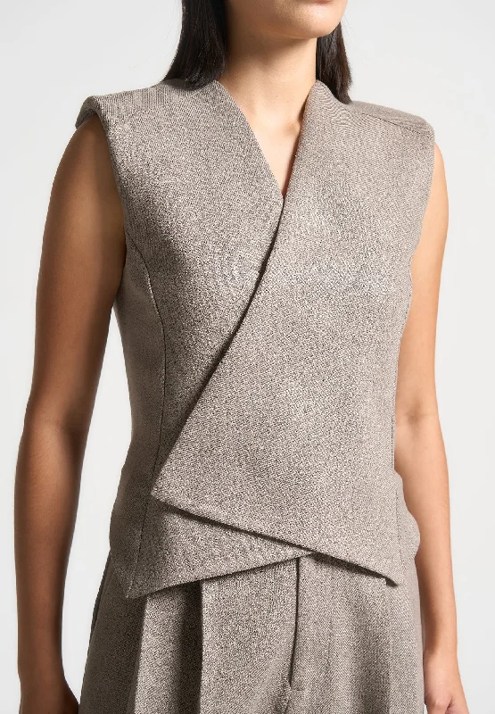 Textured Tailored Wrap Waistcoat - Brown Marl