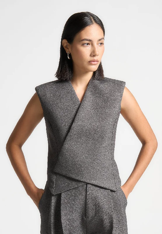 Textured Tailored Wrap Waistcoat - Grey Marl