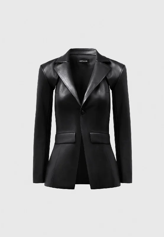 Vegan Leather Cut Out Blazer - Black