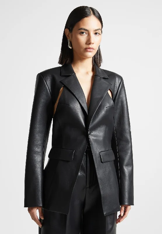 Vegan Leather Cut Out Blazer - Black