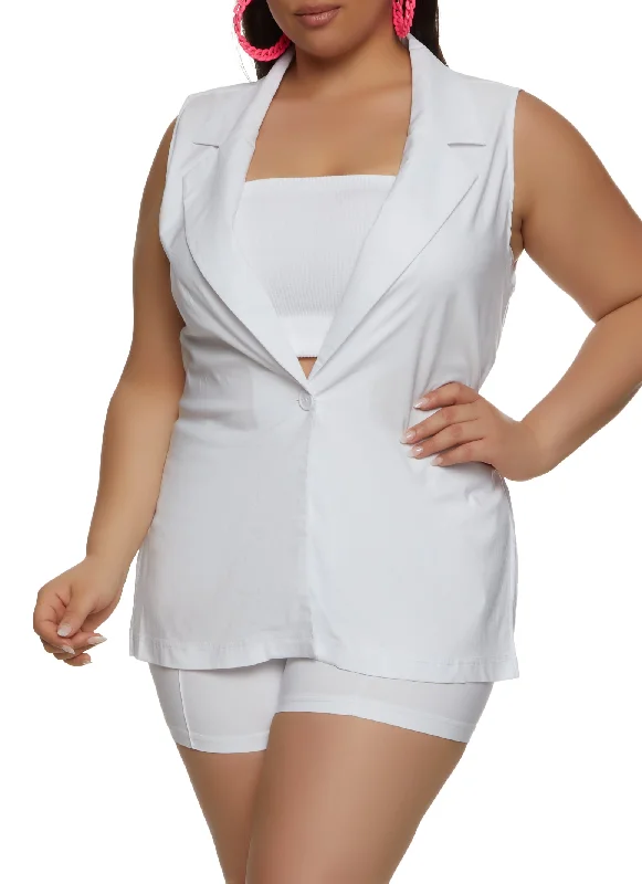 Plus Size Collared Blazer Vest