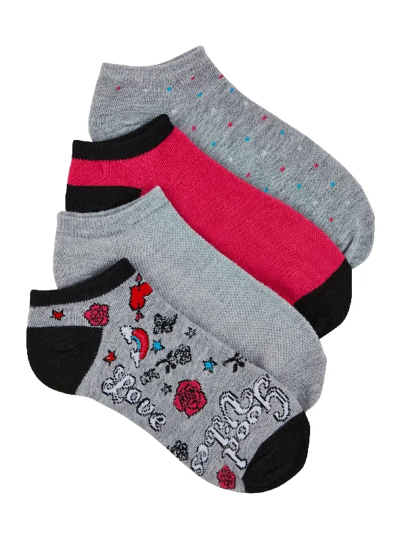 Love Good Vibes Graphic Print Socks 4 Pack Size 10-13