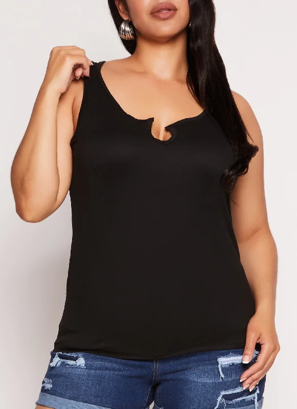 Plus Size Basic Notch Neck Tank Top